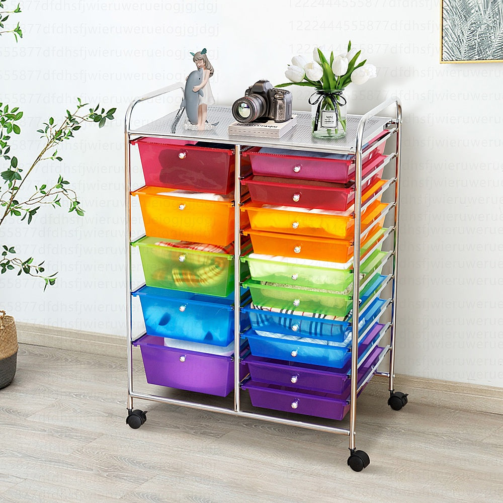 Costway 15 Drawer Rolling Storage Cart Tools Scrapbook Paper Office School Organizer - colorful_2