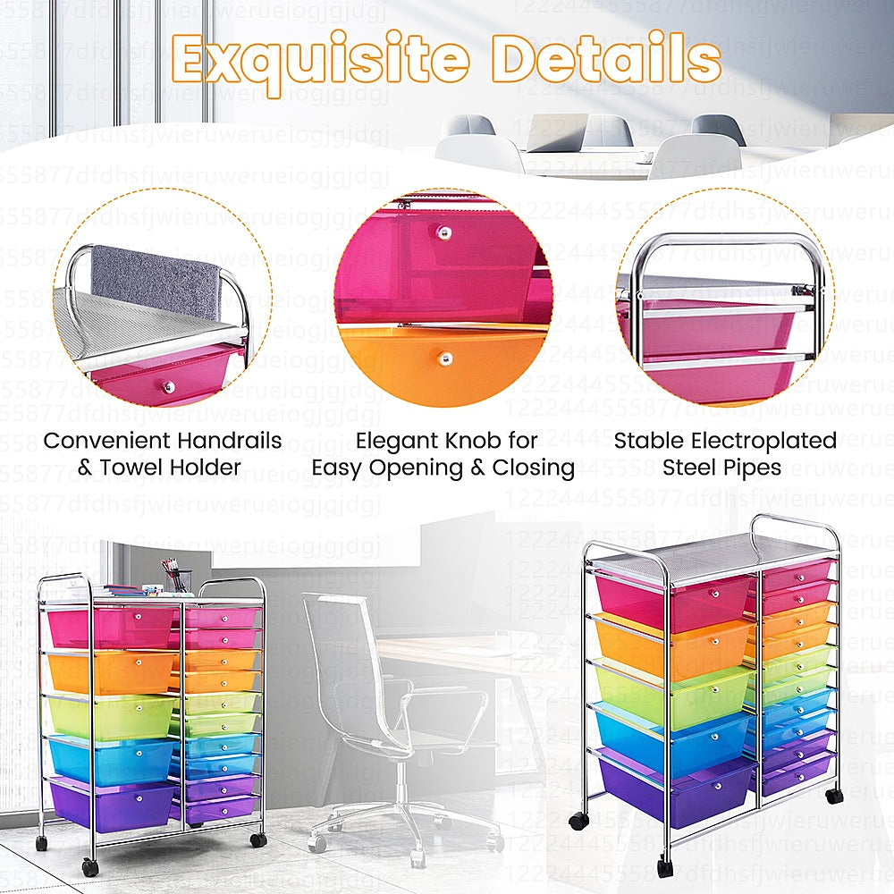 Costway 15 Drawer Rolling Storage Cart Tools Scrapbook Paper Office School Organizer - colorful_6