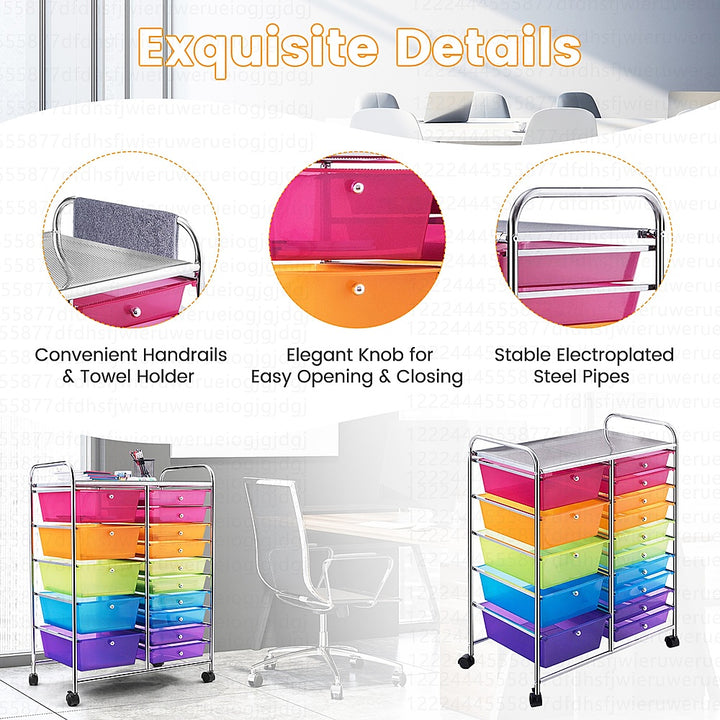 Costway 15 Drawer Rolling Storage Cart Tools Scrapbook Paper Office School Organizer - colorful_6