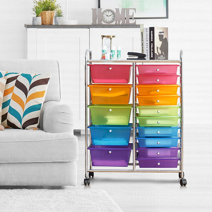 Costway 15 Drawer Rolling Storage Cart Tools Scrapbook Paper Office School Organizer - colorful_8