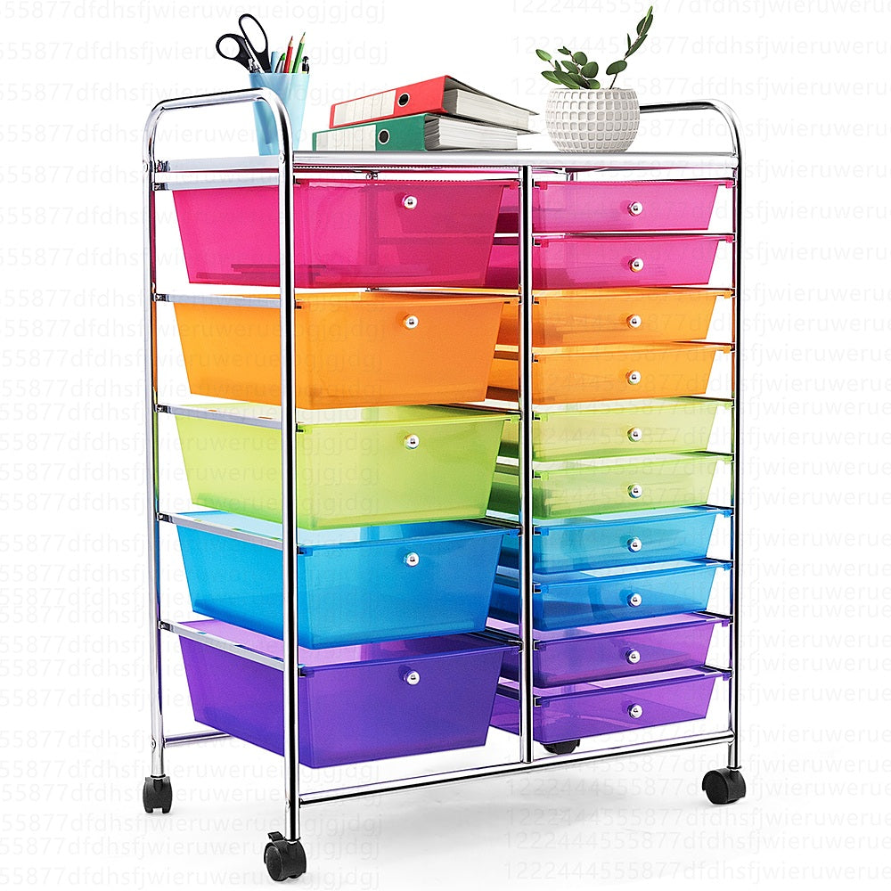 Costway 15 Drawer Rolling Storage Cart Tools Scrapbook Paper Office School Organizer - colorful_9