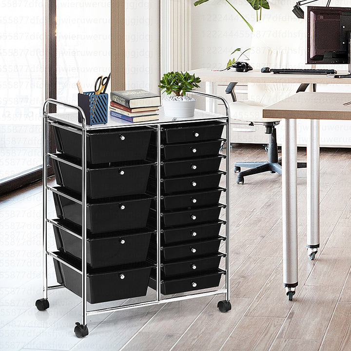 Costway 15 Drawer Rolling Organizer Cart Utility Storage Tools Scrapbook Paper Multi-Use - Black_1