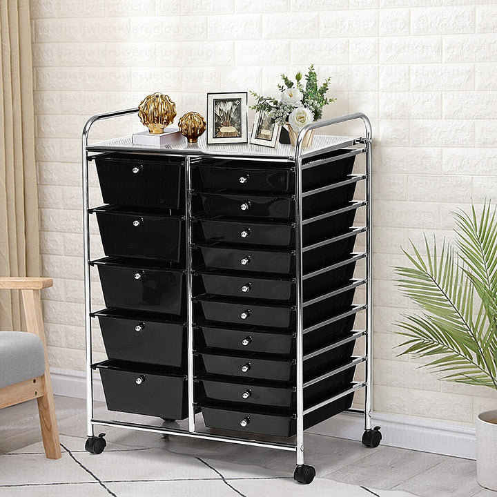 Costway 15 Drawer Rolling Organizer Cart Utility Storage Tools Scrapbook Paper Multi-Use - Black_2