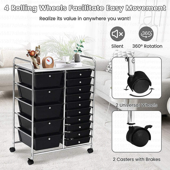 Costway 15 Drawer Rolling Organizer Cart Utility Storage Tools Scrapbook Paper Multi-Use - Black_4