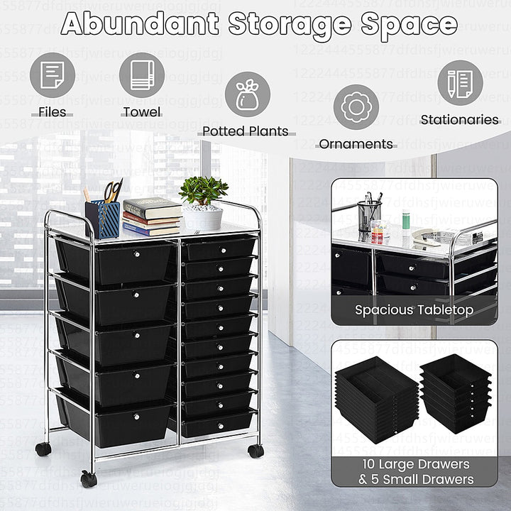 Costway 15 Drawer Rolling Organizer Cart Utility Storage Tools Scrapbook Paper Multi-Use - Black_5