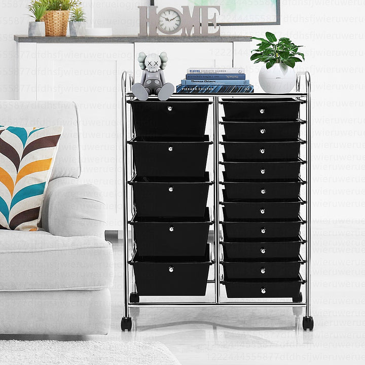 Costway 15 Drawer Rolling Organizer Cart Utility Storage Tools Scrapbook Paper Multi-Use - Black_7