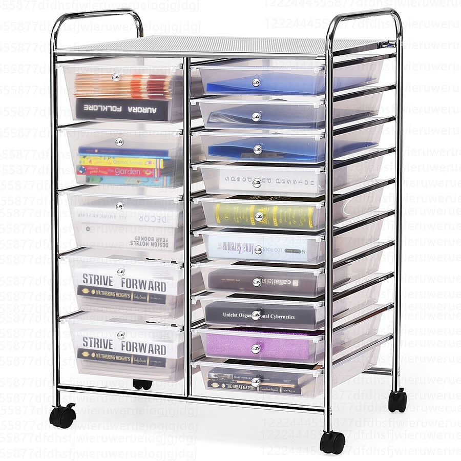 Costway 15 Drawer Rolling Storage Cart Tools Scrapbook Cosmetics Paper Organizer - Clear_0