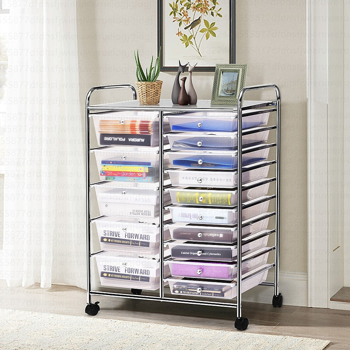 Costway 15 Drawer Rolling Storage Cart Tools Scrapbook Cosmetics Paper Organizer - Clear_2