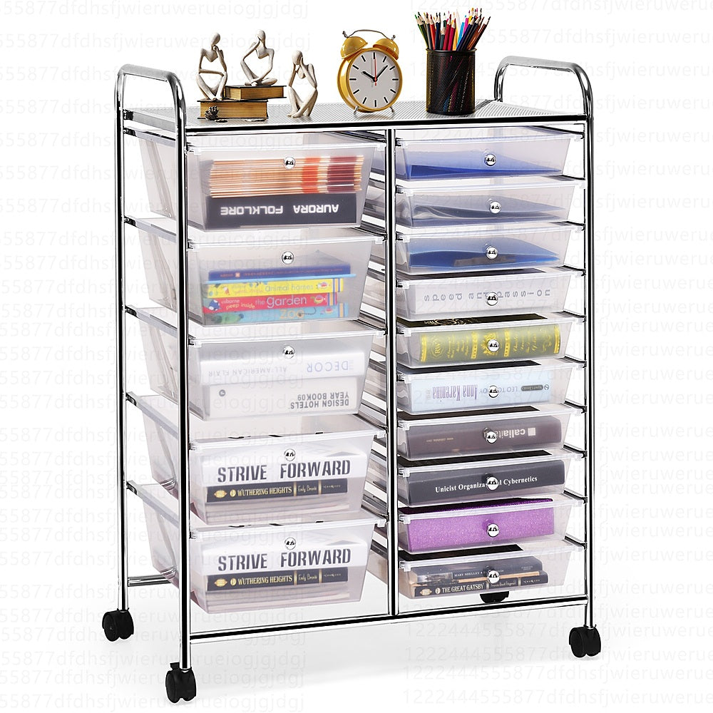 Costway 15 Drawer Rolling Storage Cart Tools Scrapbook Cosmetics Paper Organizer - Clear_9