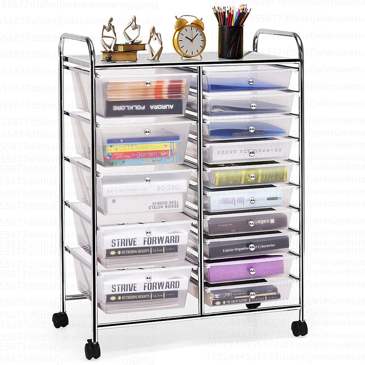 Costway 15 Drawer Rolling Storage Cart Tools Scrapbook Cosmetics Paper Organizer - Clear_9