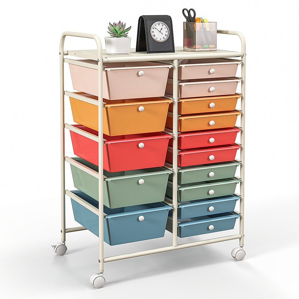 Costway 15 Drawer Rolling Storage Cart Tools Scrapbook Paper Office School Organizered - Multicolor_0