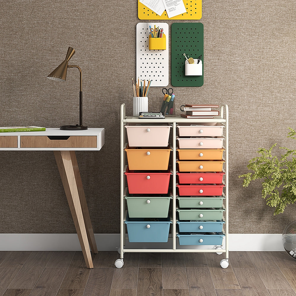 Costway 15 Drawer Rolling Storage Cart Tools Scrapbook Paper Office School Organizered - Multicolor_2