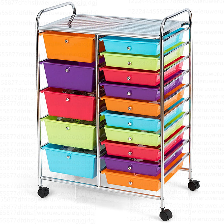 Costway  Rolling Storage Cart wIth 15 Drawers - Multicolor_0