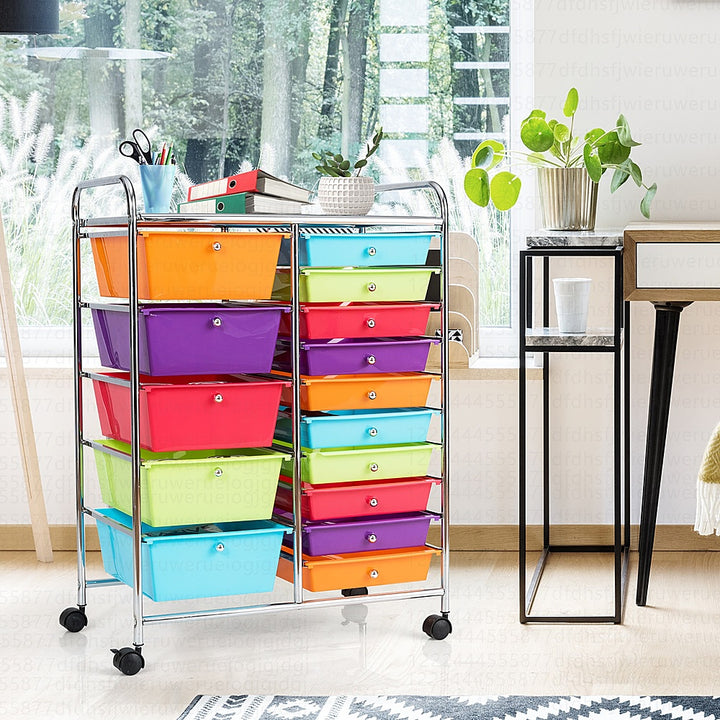 Costway  Rolling Storage Cart wIth 15 Drawers - Multicolor_1