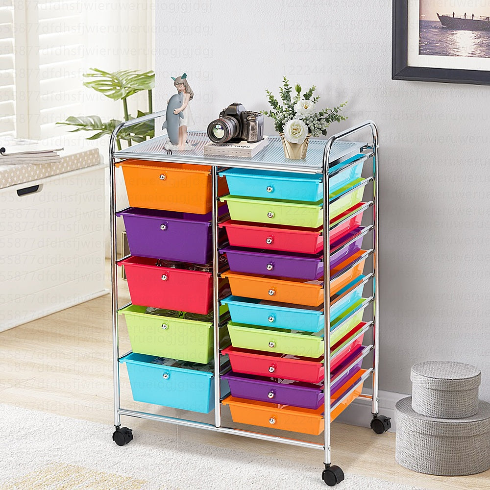 Costway  Rolling Storage Cart wIth 15 Drawers - Multicolor_2