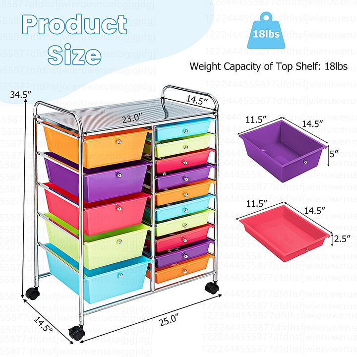 Costway  Rolling Storage Cart wIth 15 Drawers - Multicolor_3