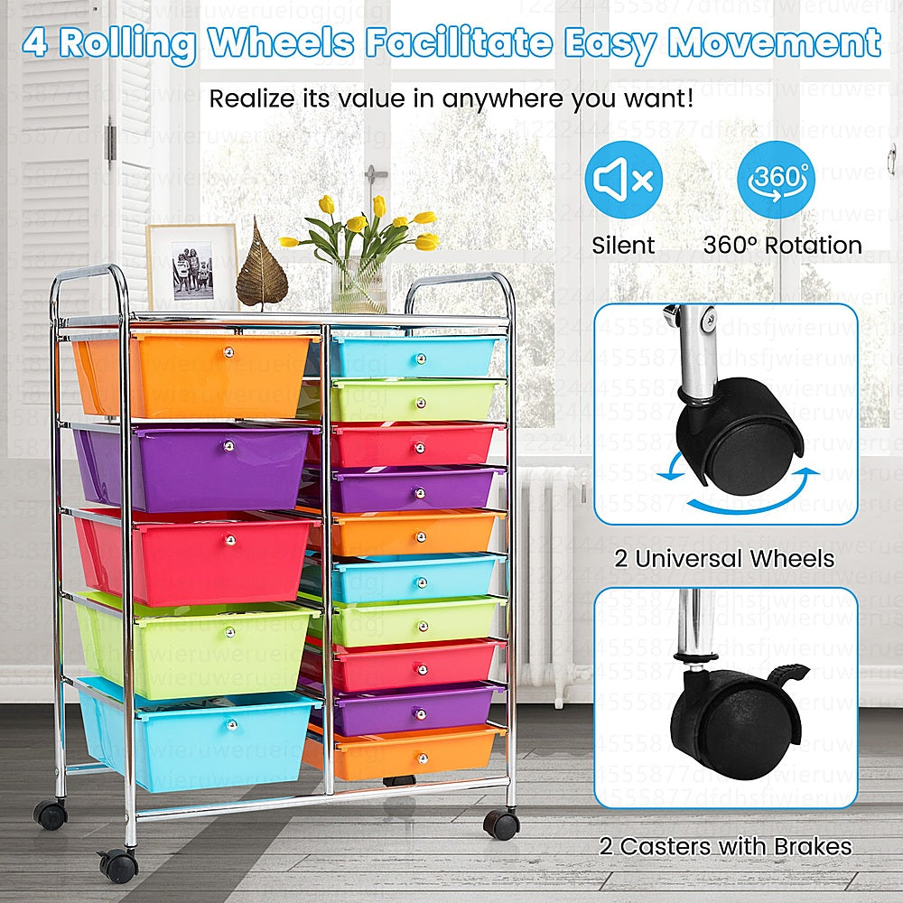 Costway  Rolling Storage Cart wIth 15 Drawers - Multicolor_4