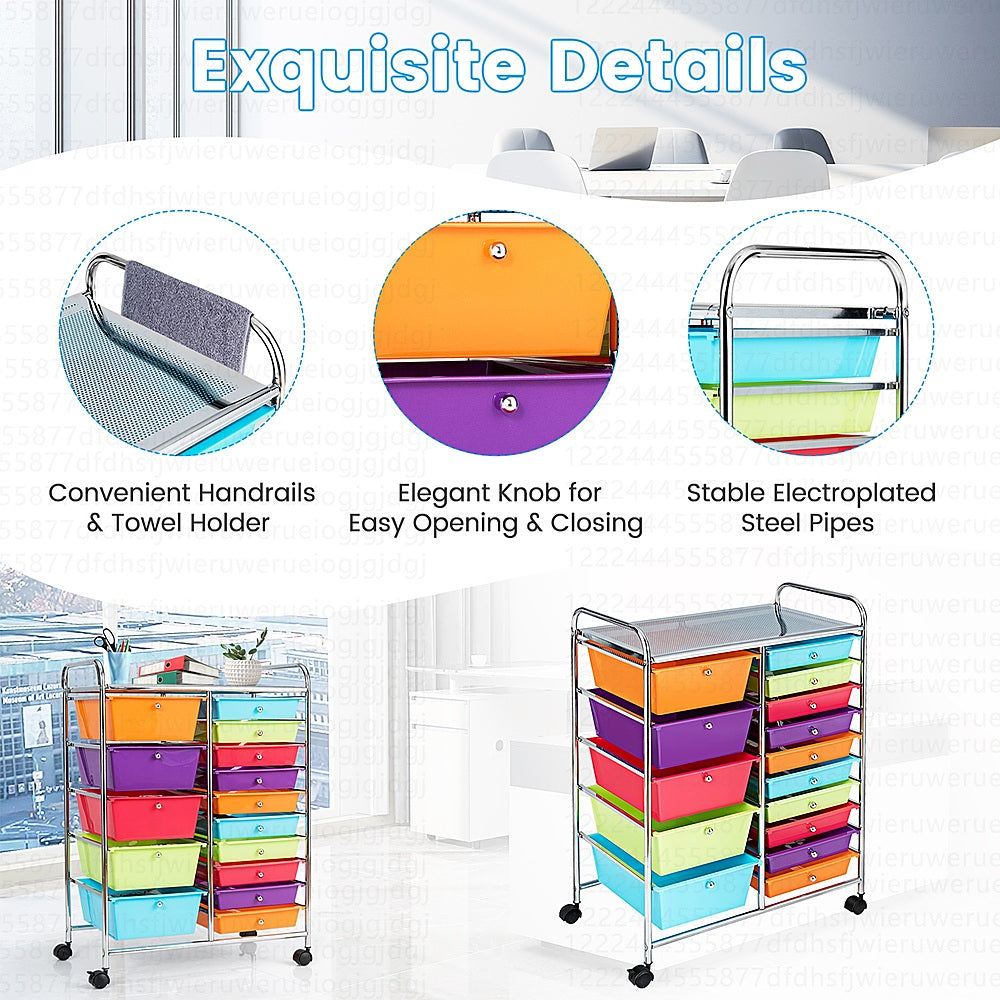 Costway  Rolling Storage Cart wIth 15 Drawers - Multicolor_6