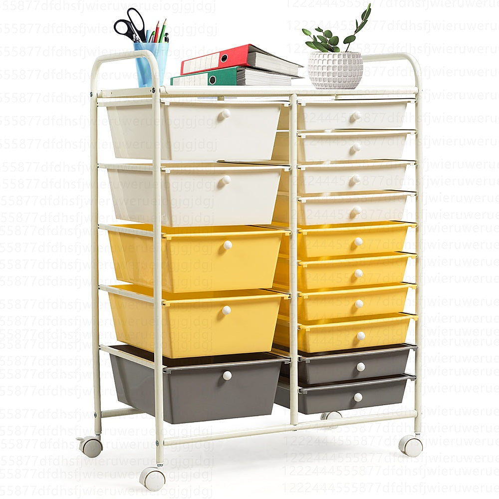 Costway 15 Drawer Rolling Storage Cart Tools Scrapbook Paper Office School Organizer - Grey/Beige/Yellow_9