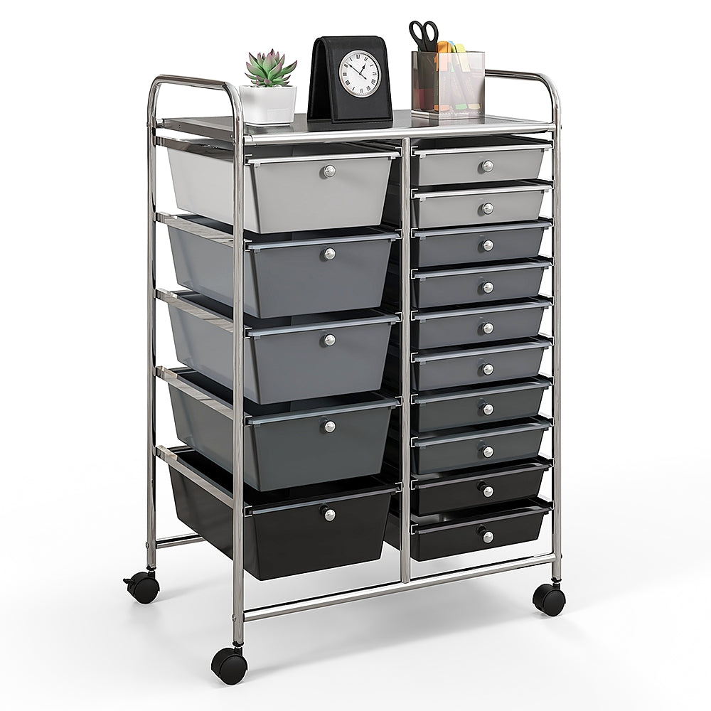 Costway 15 Drawer Rolling Storage Cart Tools Scrapbook Paper Office School Organizer - Silver/Mixed Black_0