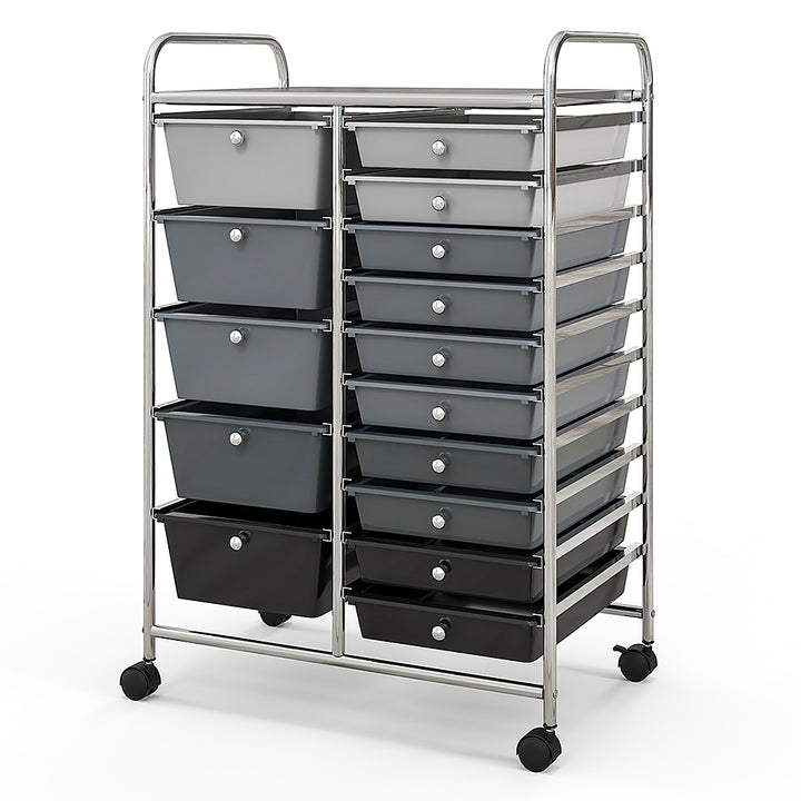 Costway 15 Drawer Rolling Storage Cart Tools Scrapbook Paper Office School Organizer - Silver/Mixed Black_9