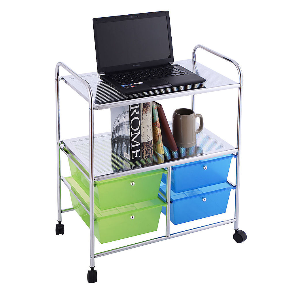 Costway 4 Drawers Rolling Storage Cart Metal Rack Shelf Home Office Furniture 2 Shelves - Multicolor_0