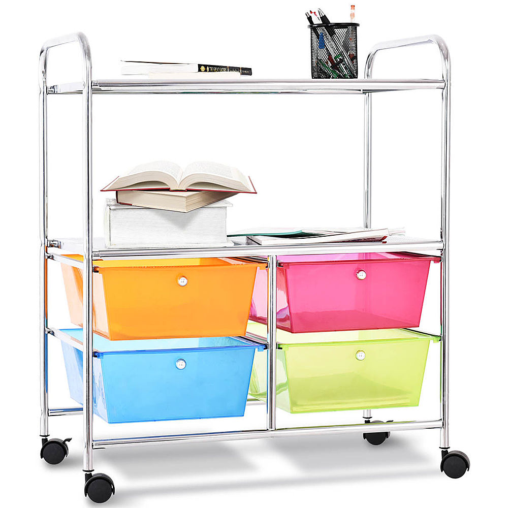 Costway 4 Multifunctional Drawers Rolling Storage Cart Rack Shelves Shelf Home Office - Multicolor_0