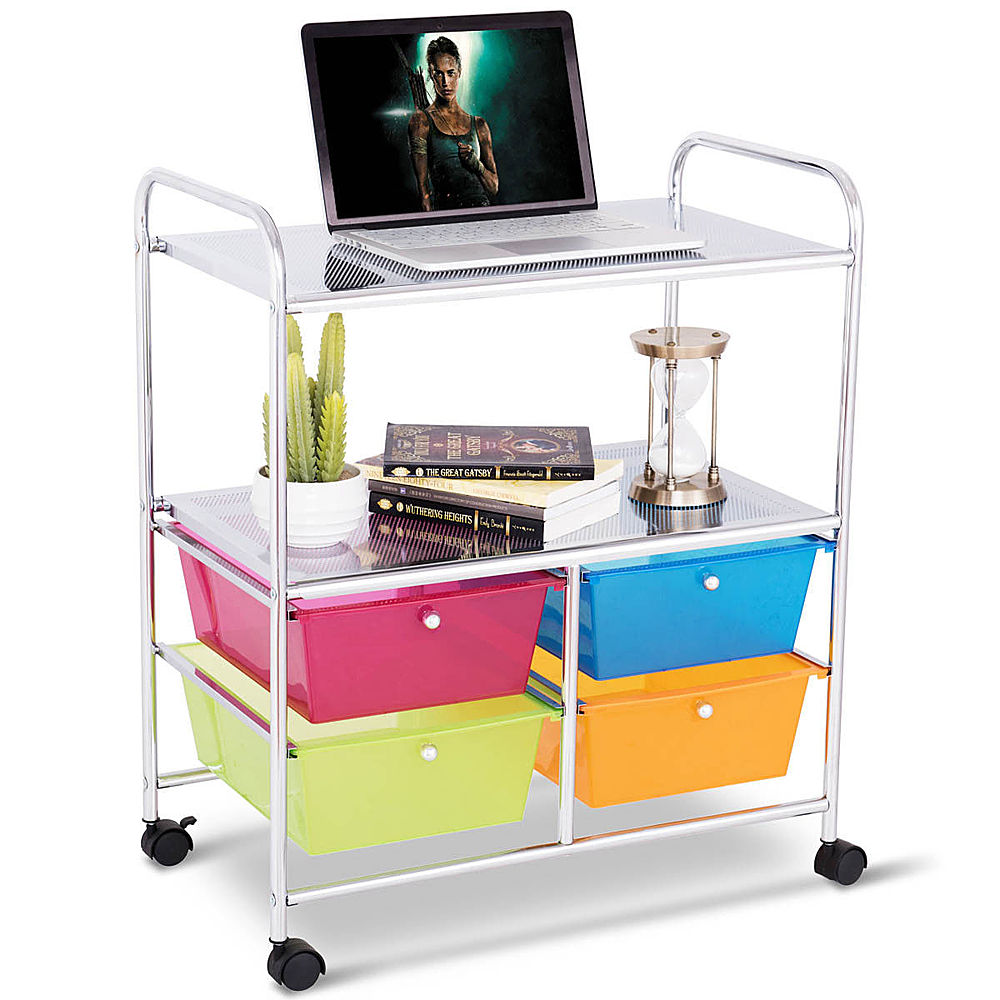 Costway 4 Multifunctional Drawers Rolling Storage Cart Rack Shelves Shelf Home Office - Multicolor_1