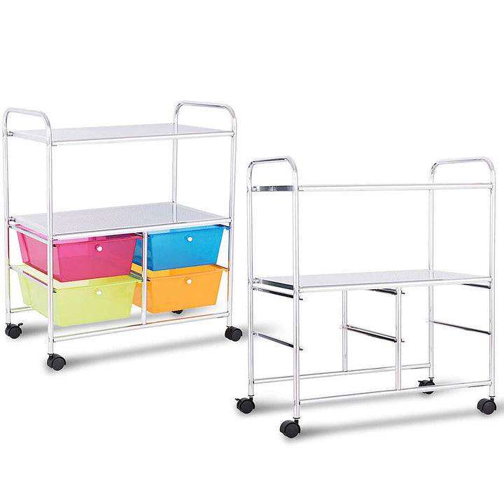 Costway 4 Multifunctional Drawers Rolling Storage Cart Rack Shelves Shelf Home Office - Multicolor_3