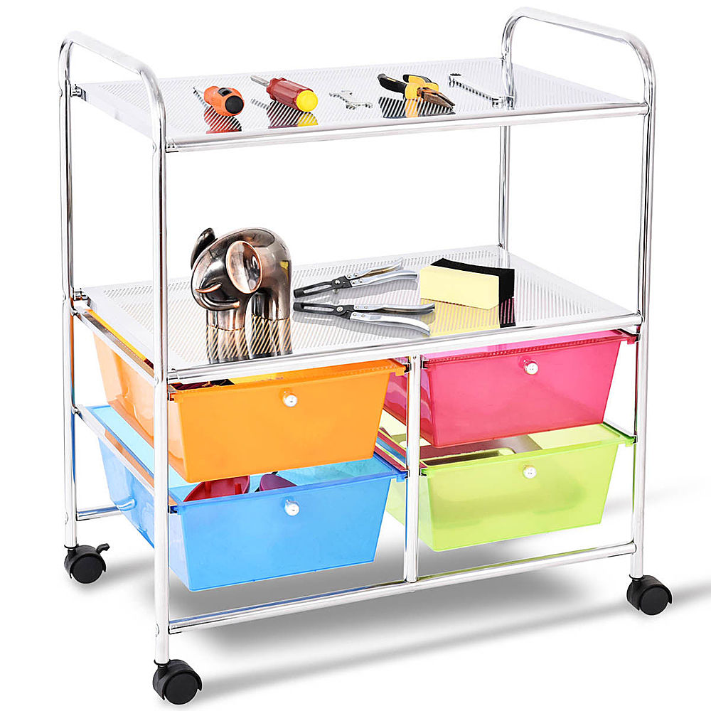 Costway 4 Multifunctional Drawers Rolling Storage Cart Rack Shelves Shelf Home Office - Multicolor_4