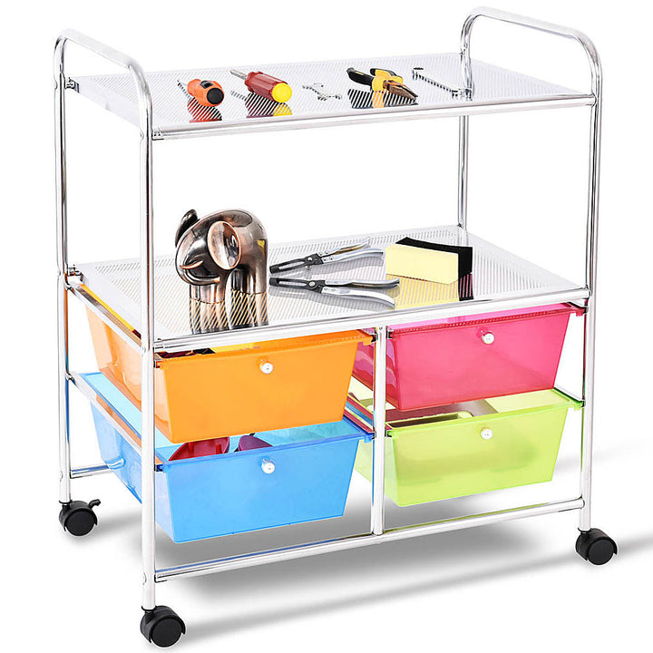 Costway 4 Multifunctional Drawers Rolling Storage Cart Rack Shelves Shelf Home Office - Multicolor_4