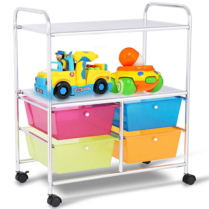 Costway 4 Multifunctional Drawers Rolling Storage Cart Rack Shelves Shelf Home Office - Multicolor_5