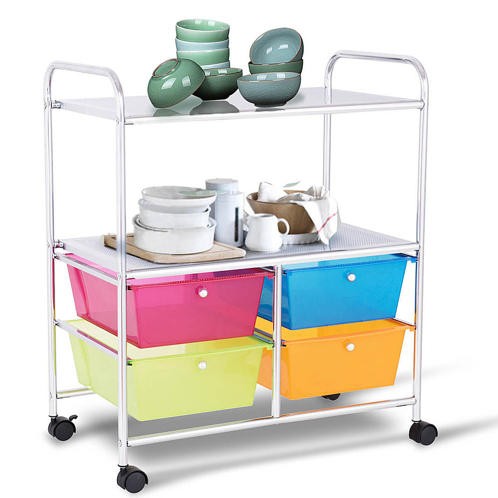 Costway 4 Multifunctional Drawers Rolling Storage Cart Rack Shelves Shelf Home Office - Multicolor_6