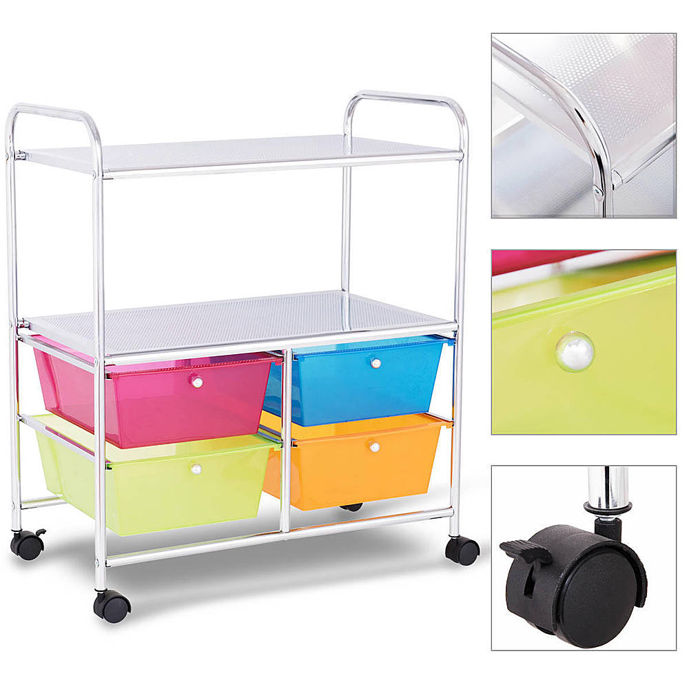 Costway 4 Multifunctional Drawers Rolling Storage Cart Rack Shelves Shelf Home Office - Multicolor_8