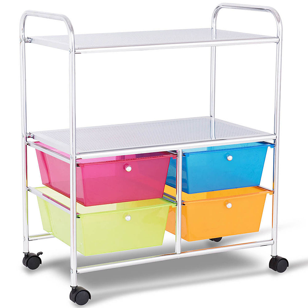 Costway 4 Multifunctional Drawers Rolling Storage Cart Rack Shelves Shelf Home Office - Multicolor_9