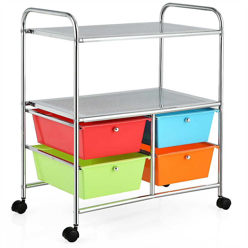 Costway 4 Drawer Rolling Storage Cart Scrapbook Paper Office School Organizer - Multicolor_0