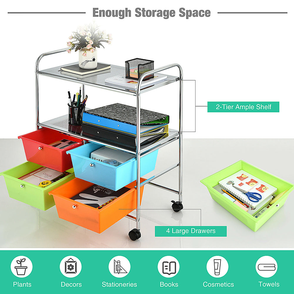 Costway 4 Drawer Rolling Storage Cart Scrapbook Paper Office School Organizer - Multicolor_2