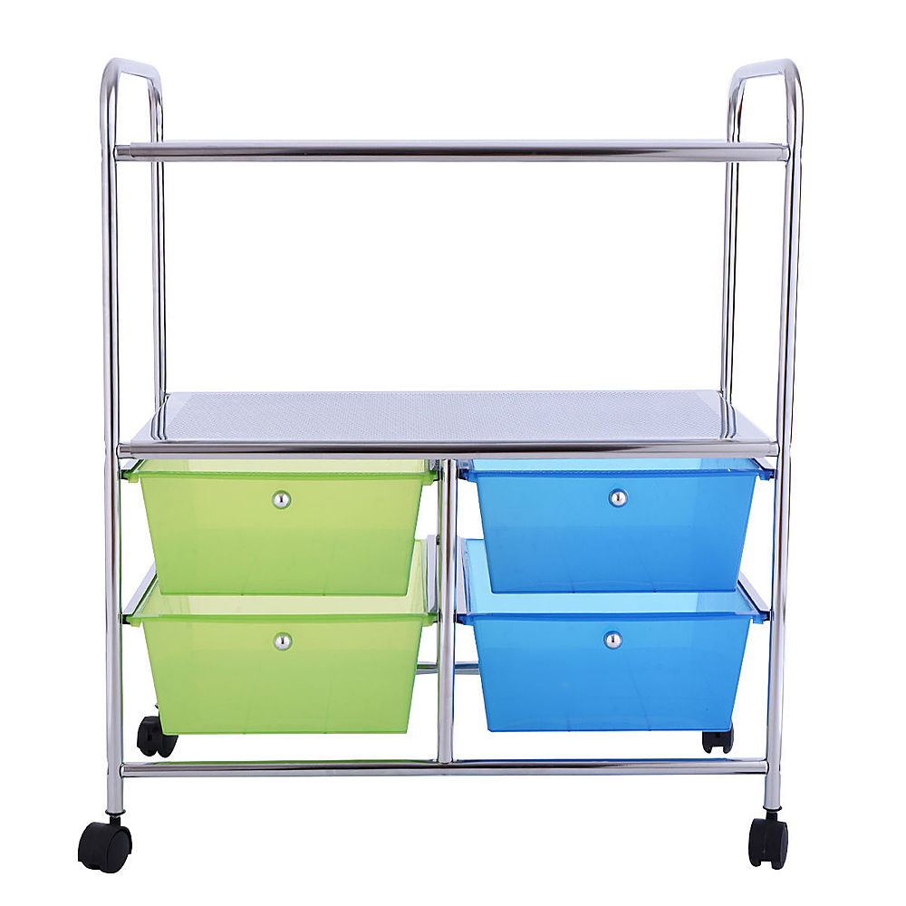 Costway 4 Drawers Rolling Storage Cart Metal Rack Shelf Home Office Furniture 2 Shelves - Multicolor_1