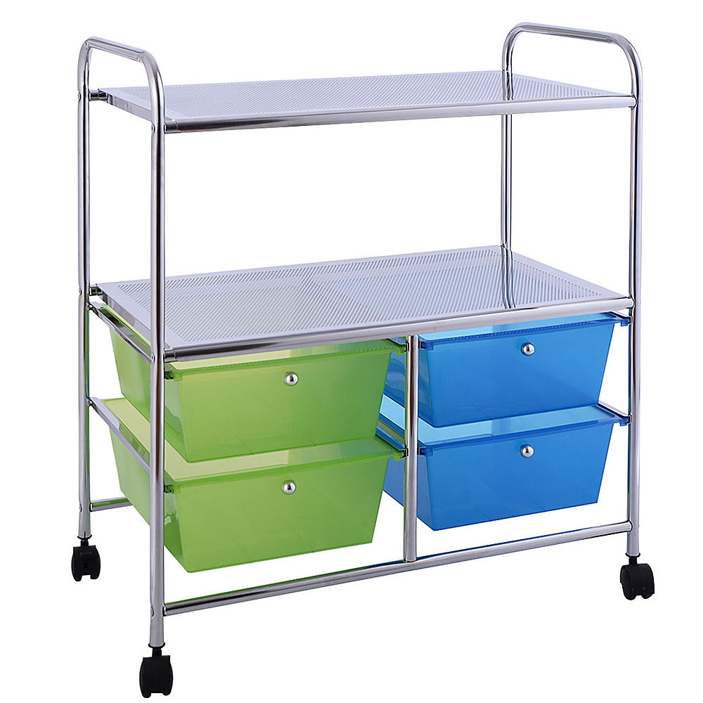 Costway 4 Drawers Rolling Storage Cart Metal Rack Shelf Home Office Furniture 2 Shelves - Multicolor_2