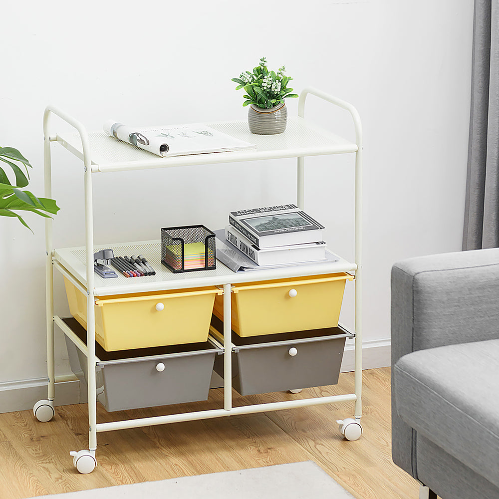 Costway Rolling Storage Cart w/4 Drawers 2 Shelves Metal Rack Shelf Utility Organizer - Yellow/Gray_3