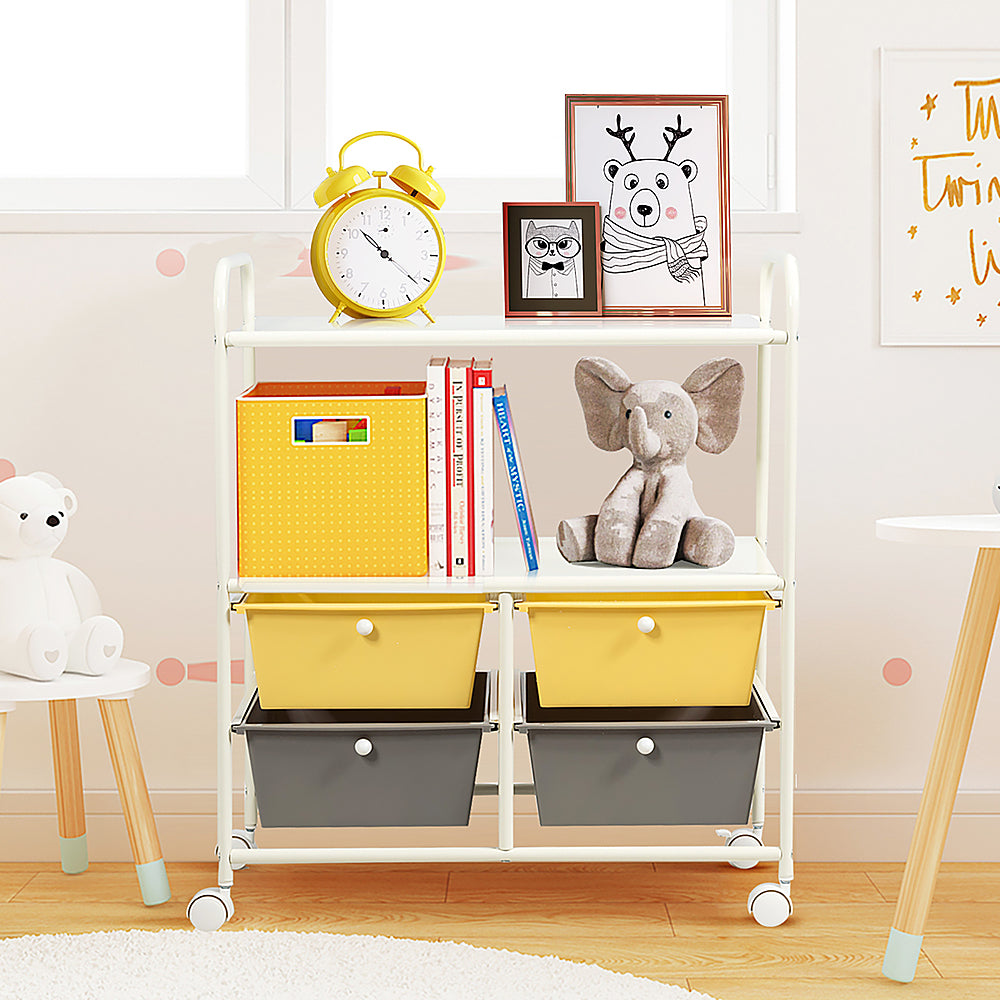 Costway Rolling Storage Cart w/4 Drawers 2 Shelves Metal Rack Shelf Utility Organizer - Yellow/Gray_4