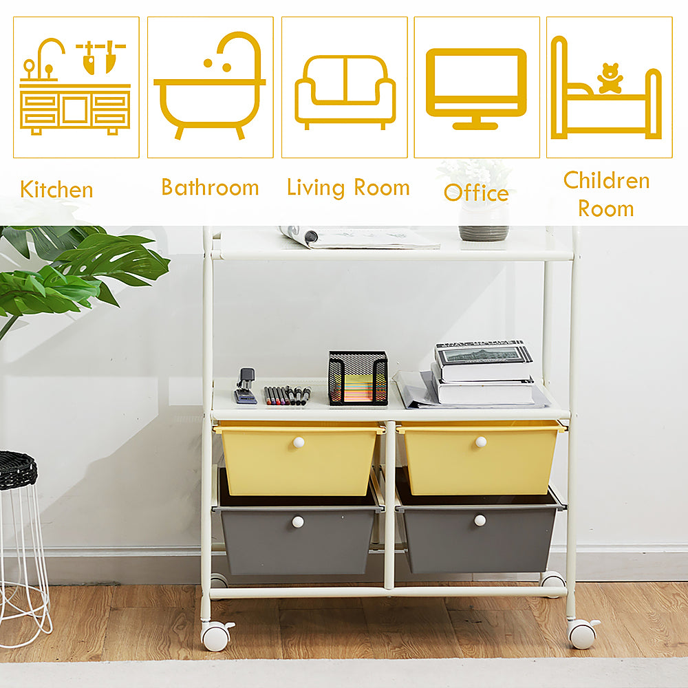 Costway Rolling Storage Cart w/4 Drawers 2 Shelves Metal Rack Shelf Utility Organizer - Yellow/Gray_5