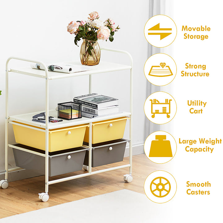 Costway Rolling Storage Cart w/4 Drawers 2 Shelves Metal Rack Shelf Utility Organizer - Yellow/Gray_6