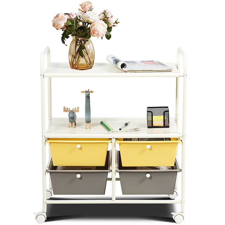 Costway Rolling Storage Cart w/4 Drawers 2 Shelves Metal Rack Shelf Utility Organizer - Yellow/Gray_9