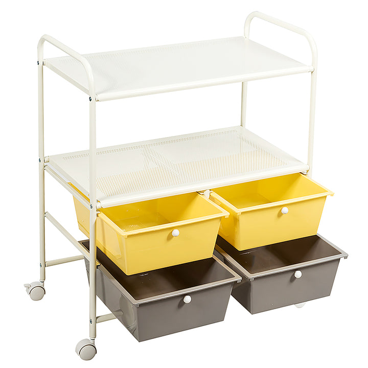 Costway Rolling Storage Cart w/4 Drawers 2 Shelves Metal Rack Shelf Utility Organizer - Yellow/Gray_10