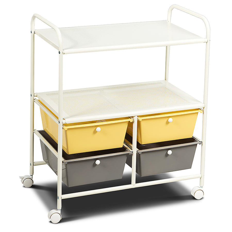 Costway Rolling Storage Cart w/4 Drawers 2 Shelves Metal Rack Shelf Utility Organizer - Yellow/Gray_0