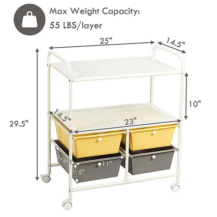 Costway Rolling Storage Cart w/4 Drawers 2 Shelves Metal Rack Shelf Utility Organizer - Yellow/Gray_2