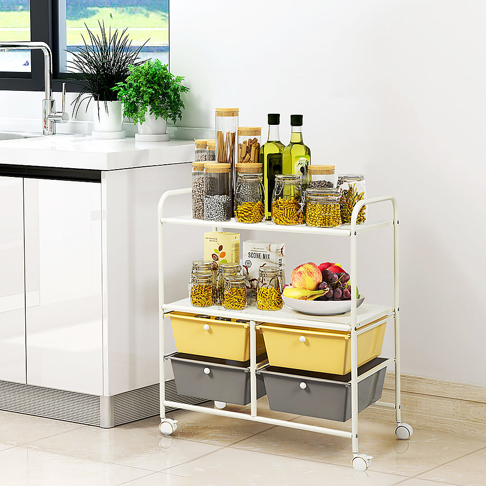 Costway Rolling Storage Cart w/4 Drawers 2 Shelves Metal Rack Shelf Utility Organizer - Yellow/Gray_5