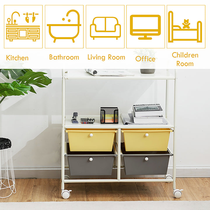 Costway Rolling Storage Cart w/4 Drawers 2 Shelves Metal Rack Shelf Utility Organizer - Yellow/Gray_6