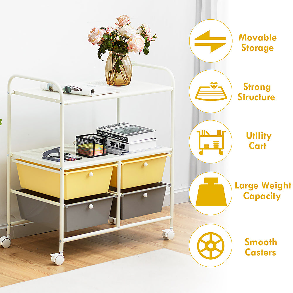 Costway Rolling Storage Cart w/4 Drawers 2 Shelves Metal Rack Shelf Utility Organizer - Yellow/Gray_7